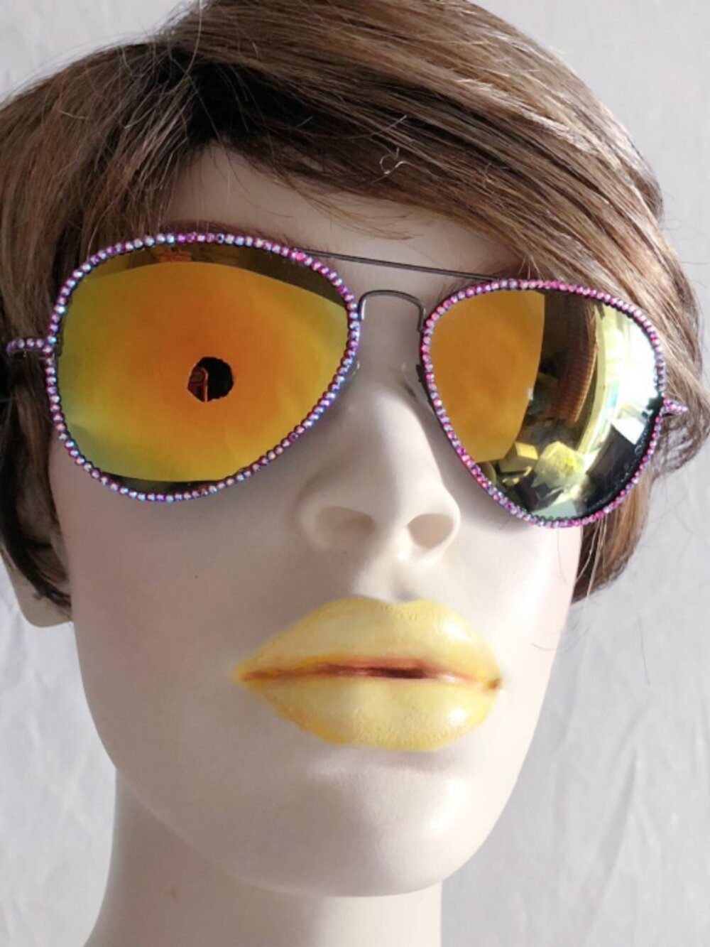 Swarovski Crystal Embellished Aviator Sunglasses Orange Gold Mirror Lens